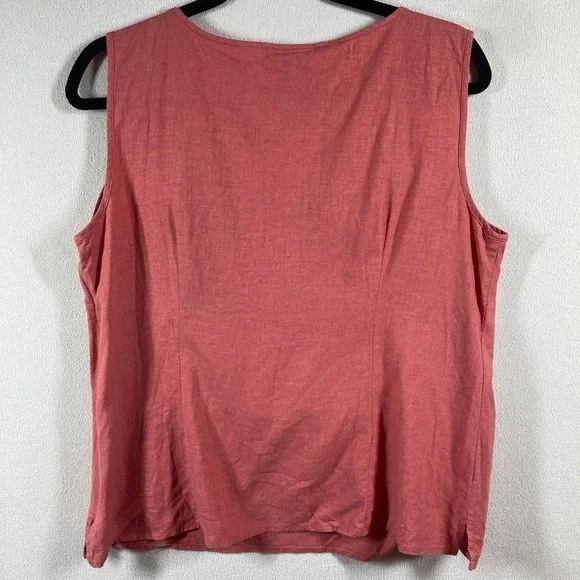 Axcess Linen Blend Top Sz 14 Terra Cotta Babydoll Beaded V-Neck Festival Western - Picture 6 of 6